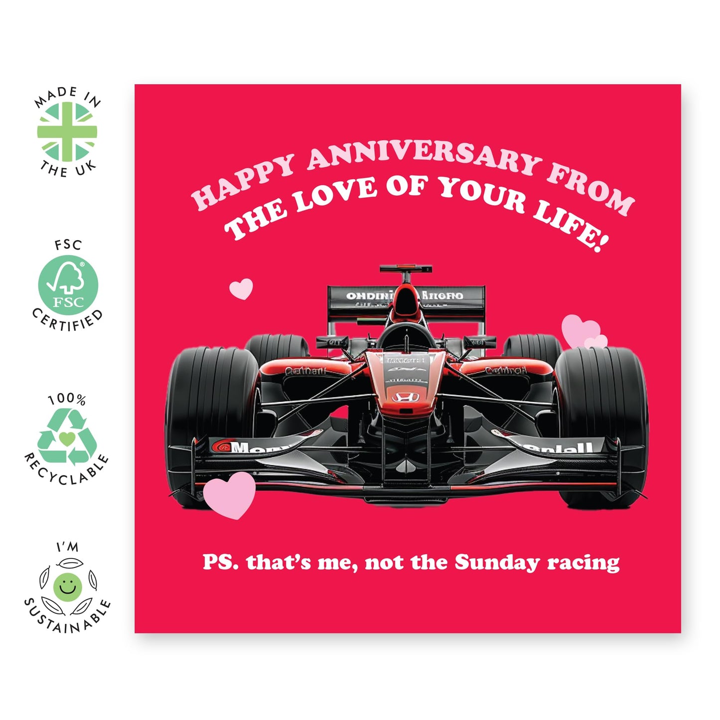 Speedy Anniversary Card - 'Racing Love of Life' - Gifts for Husband, Wife, Girlfriend, Boyfriend, Married Couples, His, Her - Racer - Comes with Fun Stickers