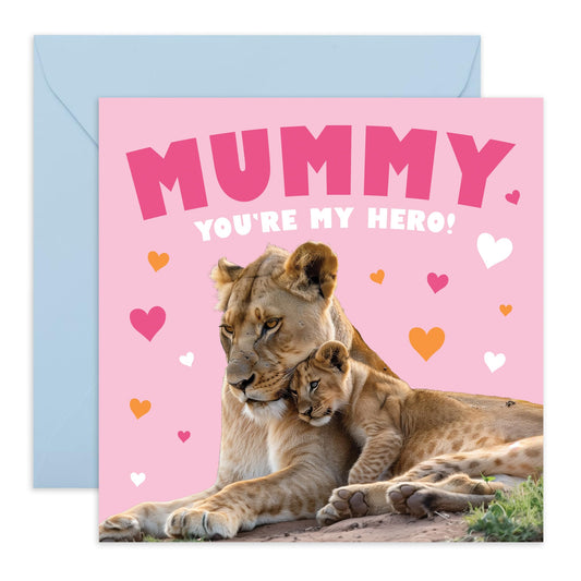 Mummy Birthday Card - 'YOU'RE MY HERO LION' - Gifts for Mum, Mama, Ma, Women - Celebrating Mum's Strength from Son Daughter - Appreciation and Thank You Card - Comes With Stickers