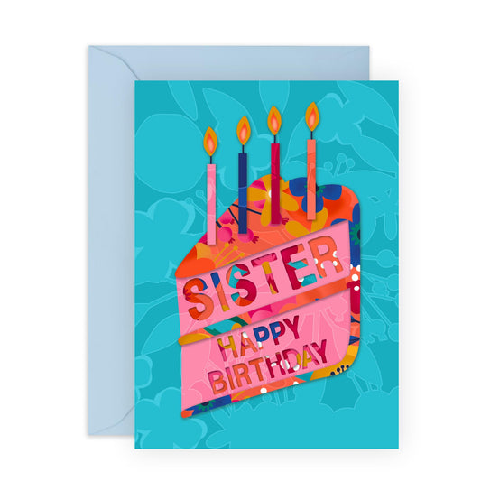 Sister In Law Birthday Card - Birthday Card For Sisters - Bday Cake - Flower Card - Pretty Pink Gifts For Her Women Female Sibling Women - Comes With Stickers By Central