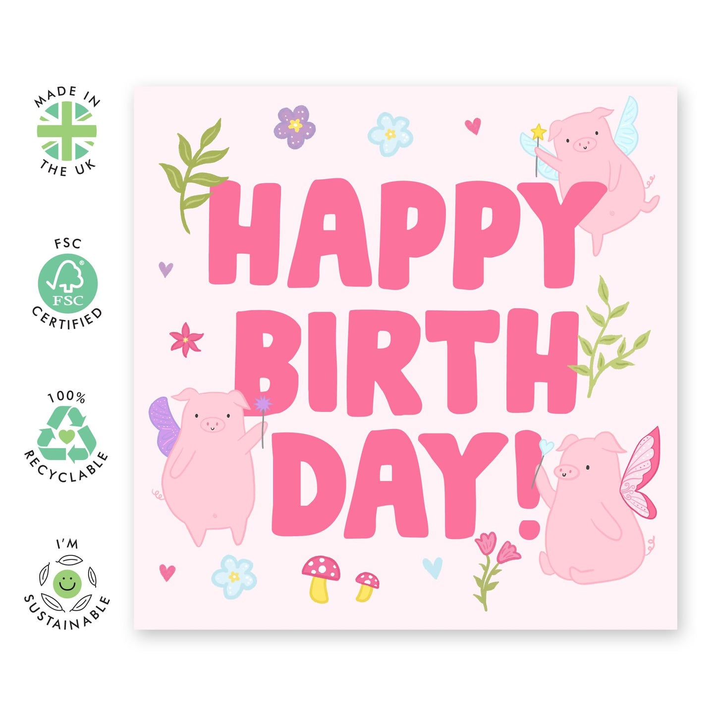 Birthday Cards Her - Happy Birthday Fairy Pigs - Sister Birthday Card - Best Friend Birthday Card - Cheeky Greeting Cards For Her Mum Aunt - Comes With Fun Stickers By Central 23