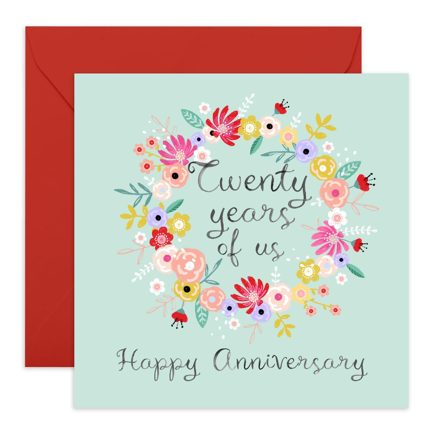 20 Years Anniversary Card Garden - 'Twenty Years Of Us Floral Wreath' - Gifts for Wife, Husband, Spouse, Partner, Other Half, Babe - Full of Flowers - Comes with Fun Stickers