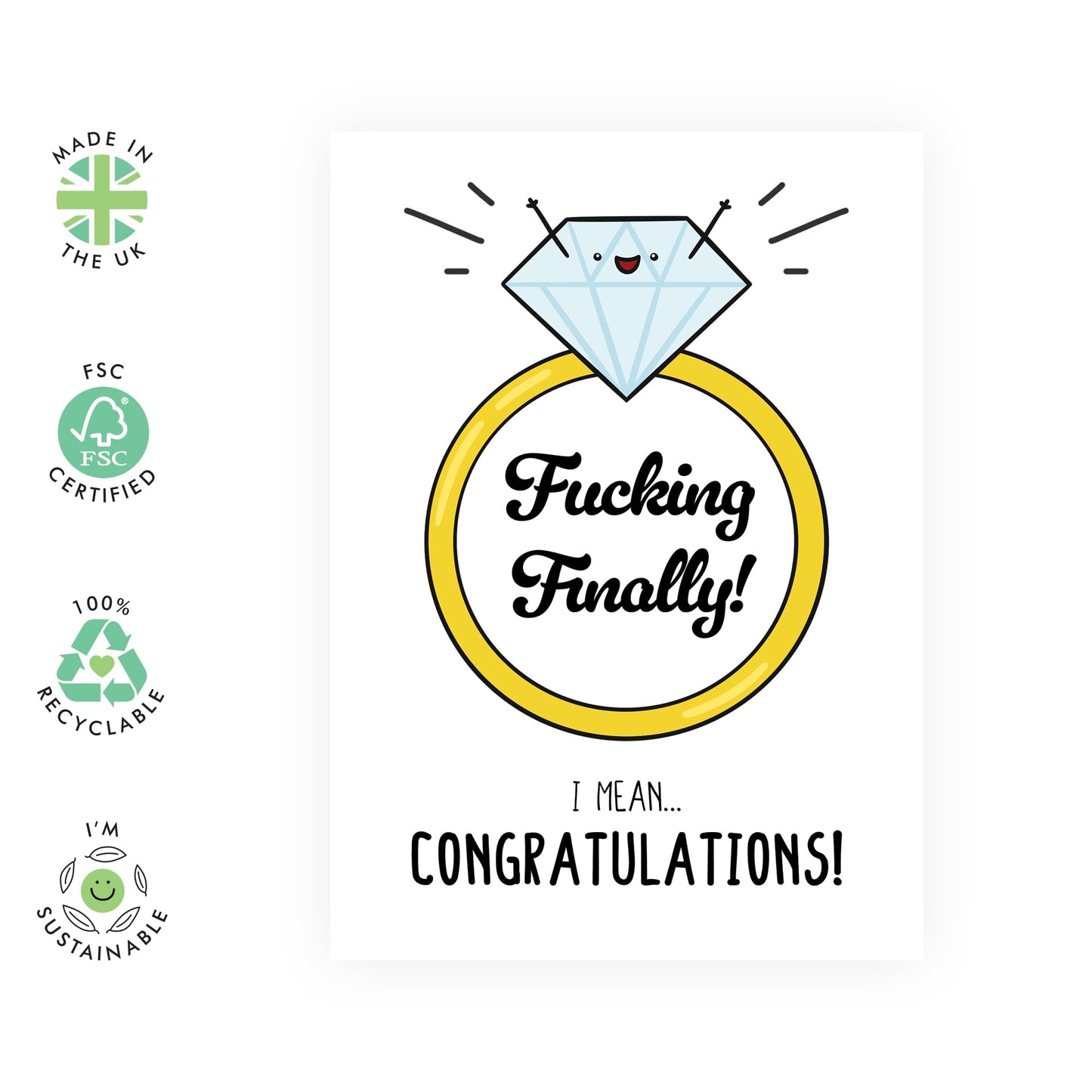 Engagement Card For Fiance - Fucking Finally! Congrats Engagement - Anniversary Card For Husband Wife - Valentine's Day Cards For Boyfriend Girlfriend Men Women - Comes With Stickers - By Central 23