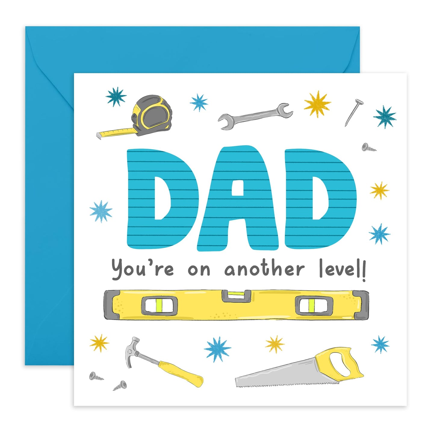 Central 23 Heartfelt Greeting Card - 'DAD ON ANOTHER LEVEL' - For Dads Pops - Gift for Father's Day or Any Occasion - Show Appreciation with a Fun and Unique Message - Comes with Stickers