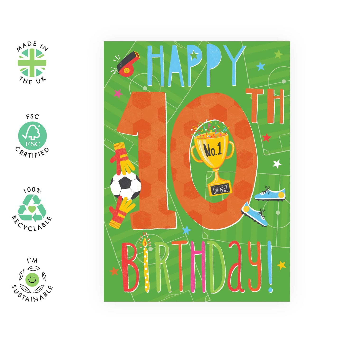 10th Birthday Card For Boys - Football Birthday Cards - Gifts For Grandson Godson Nephew - Tenth Bday - Ten Year Old - Comes With Fun Stickers - By Central 23