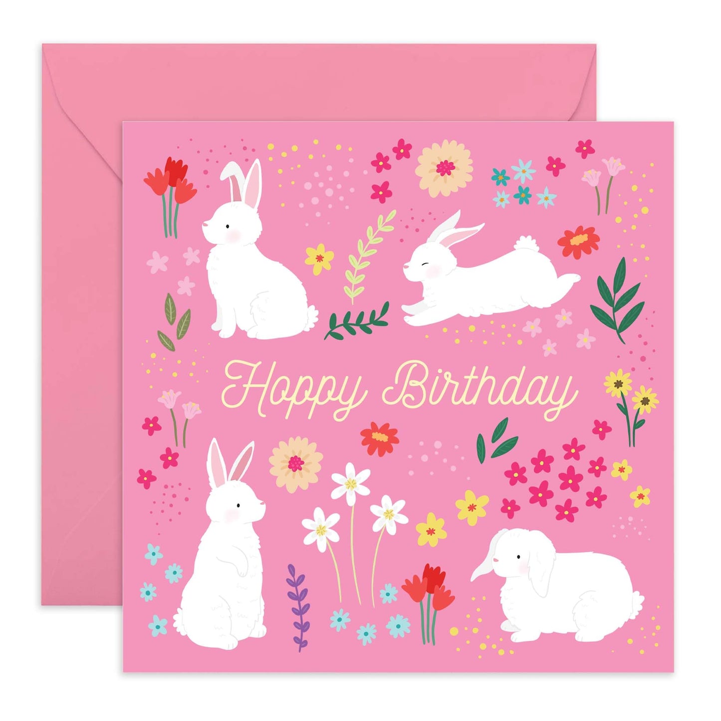 Kids Birthday Cards - Birthday Bunnies - Floral Birthday Cards For Women - Happy Birthday Card For Mum Niece Cousin - Sister Birthday Card - Comes With Stickers - By Central 23