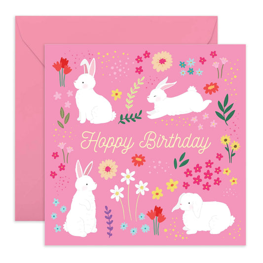 Kids Birthday Cards - Birthday Bunnies - Floral Birthday Cards For Women - Happy Birthday Card For Mum Niece Cousin - Sister Birthday Card - Comes With Stickers - By Central 23