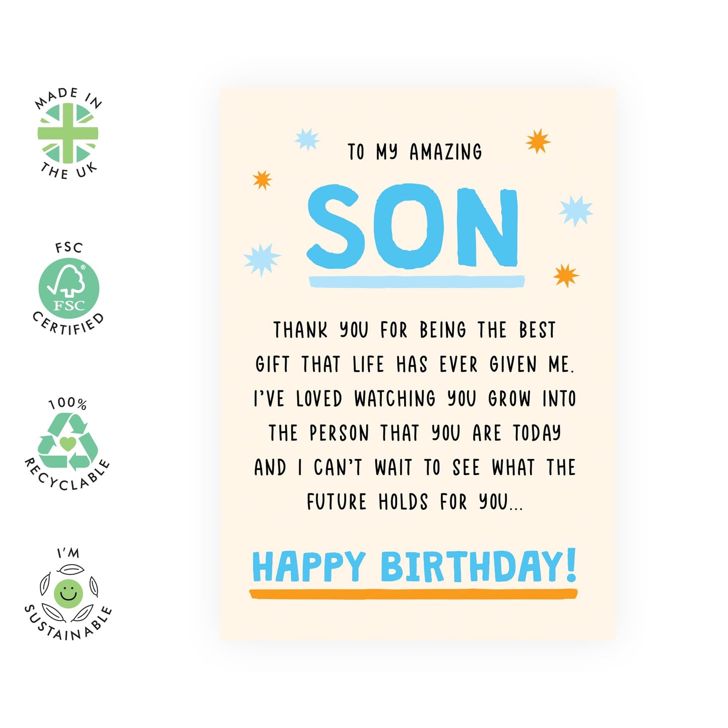 Birthday Card for Amazing Son - Loving and Heartfelt Message - Happy Birthday Card for Him, Adult, Teen, Boys, from Mum and Dad - Comes with Fun Stickers