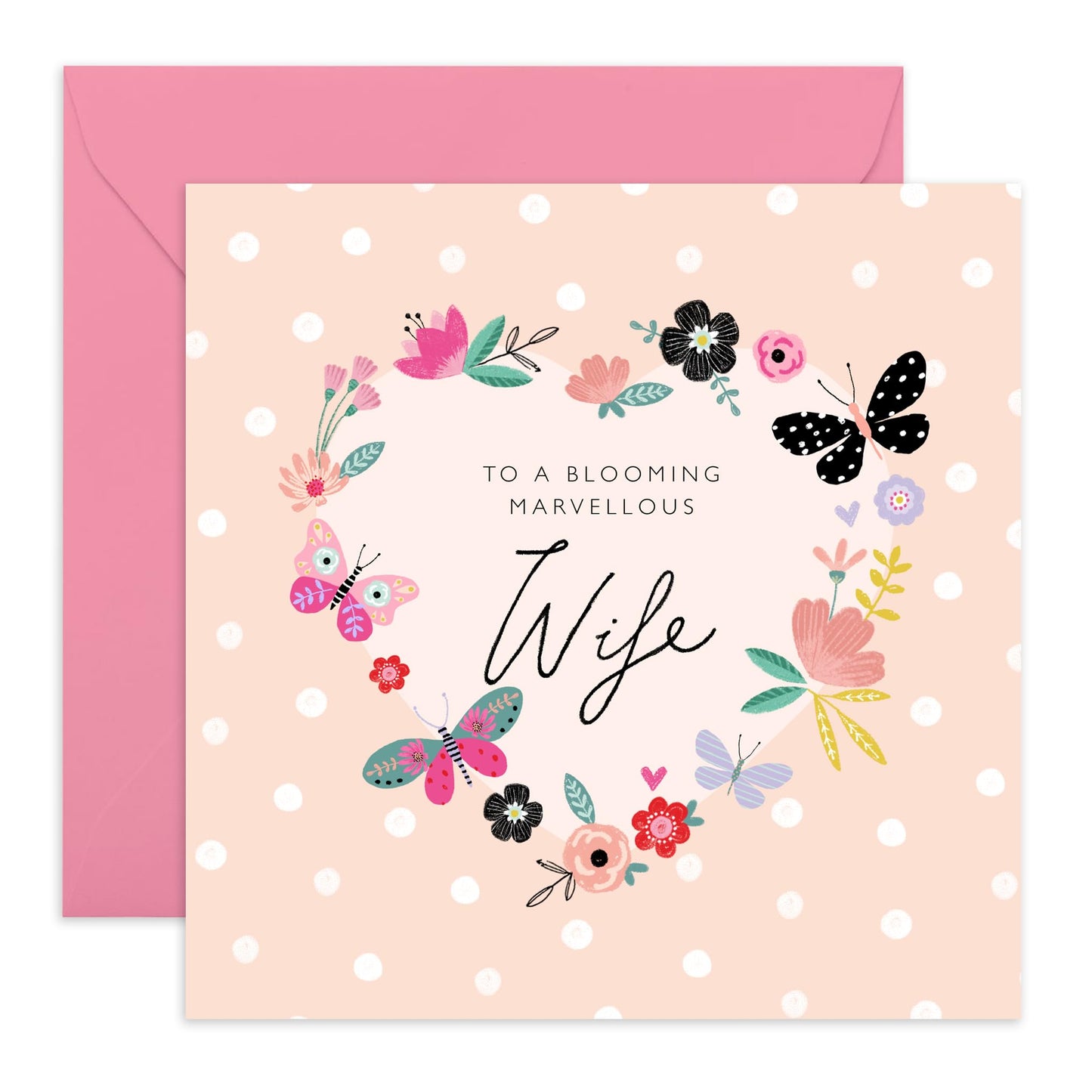 Floral Birthday Cards And Envelopes - Butterfly Flower Cards For Wife - To A Blooming Marvelous Wife - Sweet Anniversary Cards For Women - Gifts For Her - Comes With Stickers By Central 23