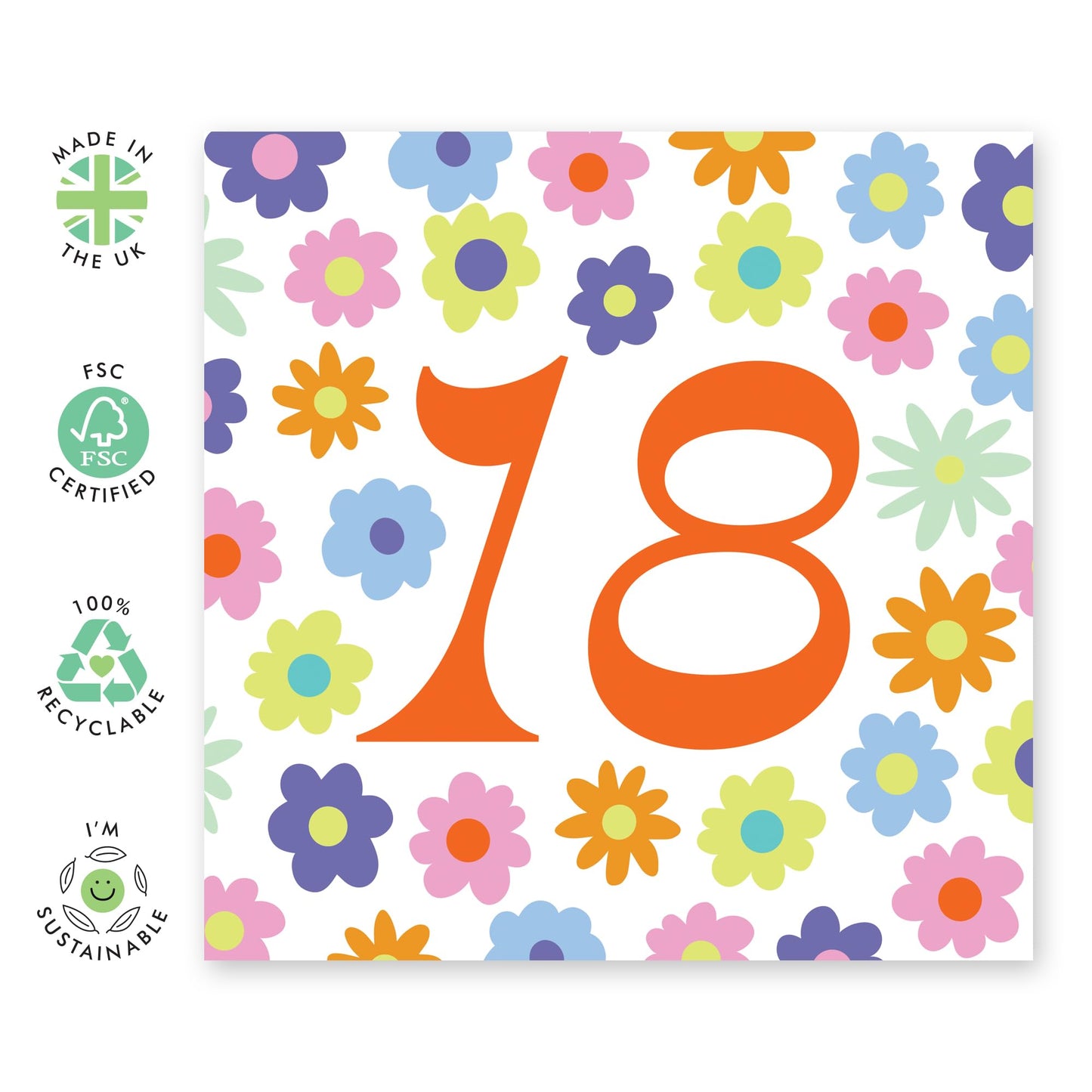 18th Birthday Card For Her - Rainbow Floral 18 - Happy Eighteenth Birthday Cards Daughter - 18 Year Old Gifts For Best Friend Women Him Her - Comes With Fun Stickers - By Central 23