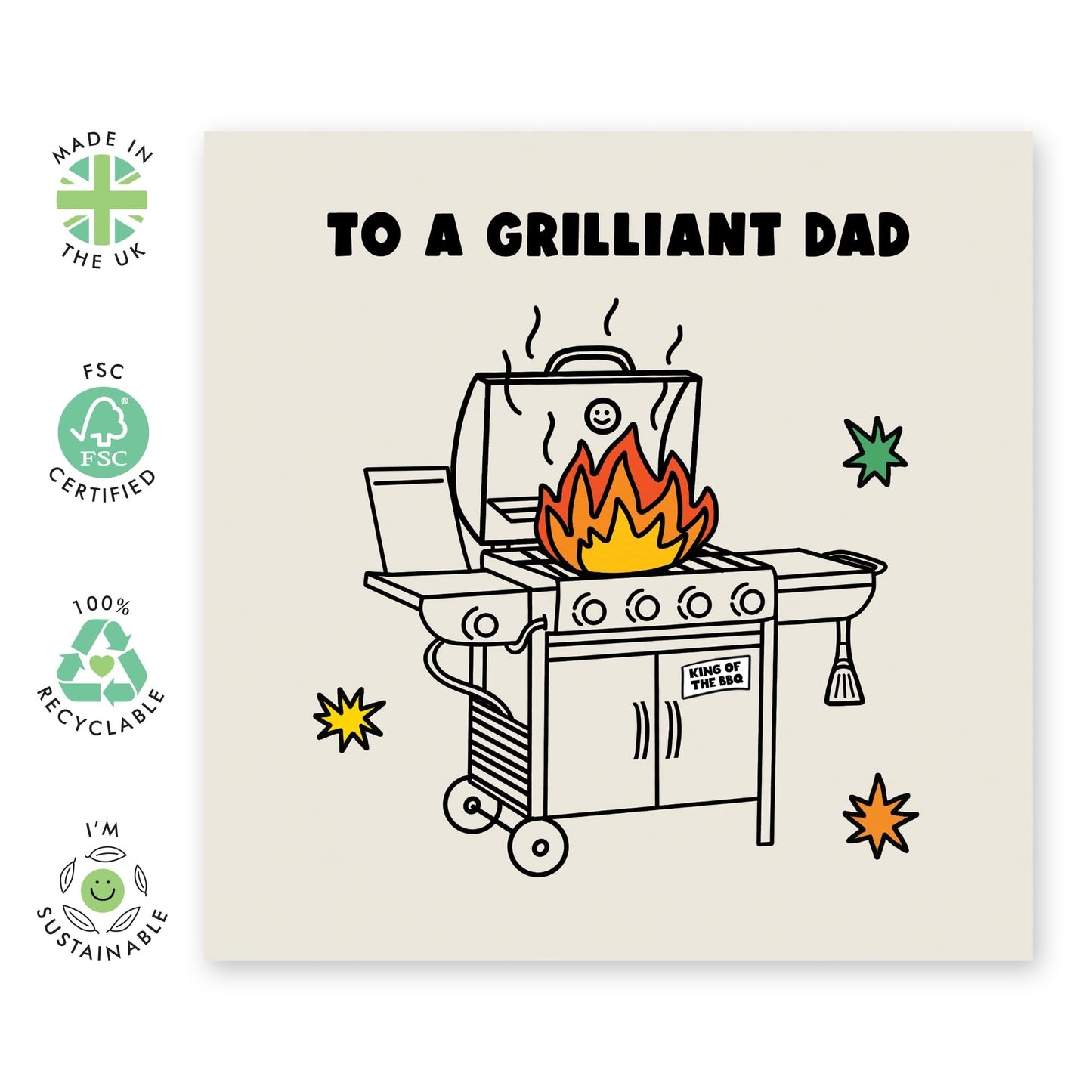 Happy Birthday Dad Card - Grilliant Dad - Funny Greeting Cards For Men - For Daddy Father Step Dad - Fathers Day Card - Gifts From Daughter Or Son - Comes With Stickers - By Central 23