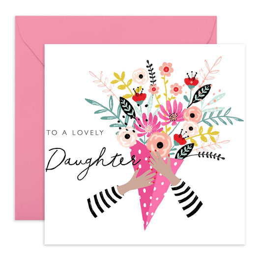 Daughter Birthday Cards - Flower Bouquet Cards And Envelopes - To A Lovely Daughter - Floral Birthday Cards For Women - Sweet Gifts For Her Female - Mothers Day - Comes With Stickers By Central 23
