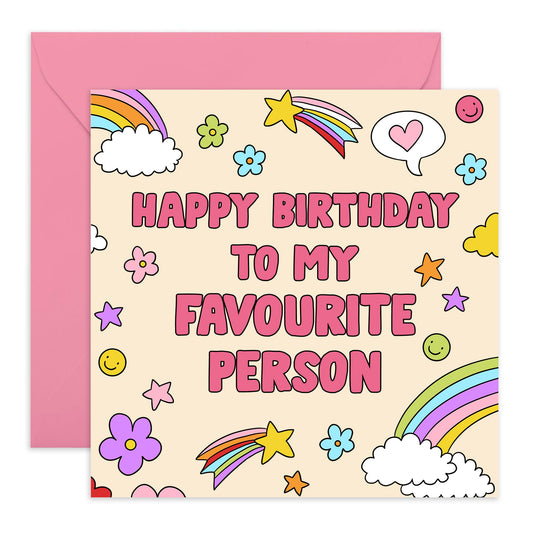 Best Friend Birthday Card For Her - To My Favourite Person - Doodles - Cute Birthday Cards For Women Friends Colleagues Sister - Comes With Stickers - By Central 23