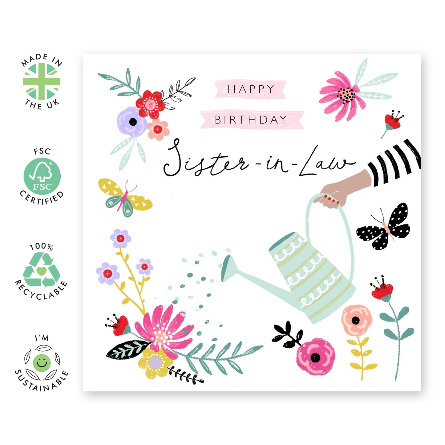 Birthday Card For Sister In Law - Happy Birthday Sister-in- Law Greeting Cards For Women Her Female - Butterfly Gifts - Pretty Flower Cards - Comes With Stickers By Central 23