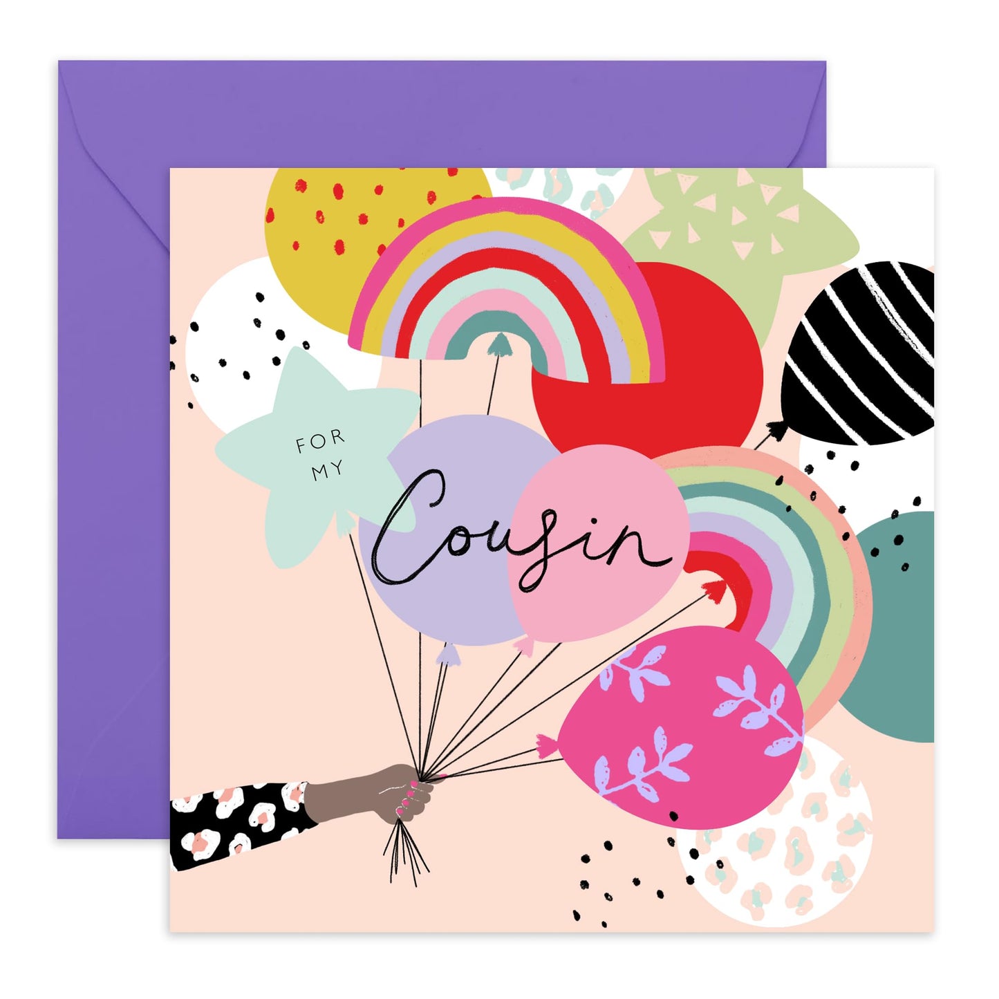 Cousin Birthday Cards For Her - Rainbow Balloons - Happy Birthday Greeting Cards And Envelopes For Girls Ladies Female - Gifts For Women - Comes With Fun Stickers - By Central 23