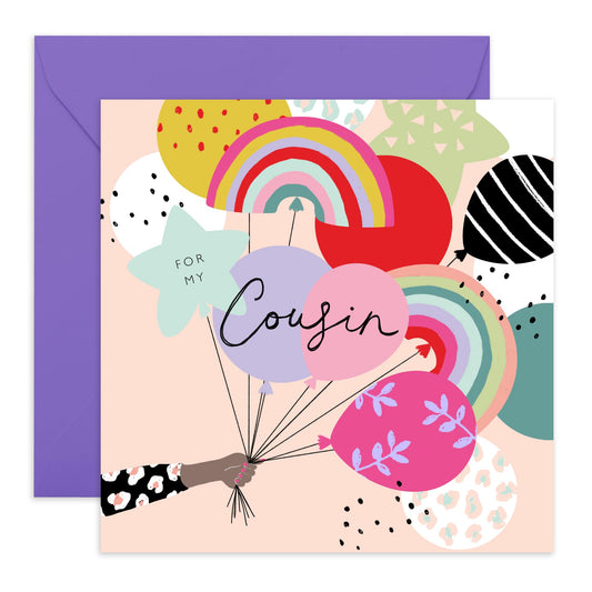 Cousin Birthday Cards For Her - Rainbow Balloons - Happy Birthday Greeting Cards And Envelopes For Girls Ladies Female - Gifts For Women - Comes With Fun Stickers - By Central 23