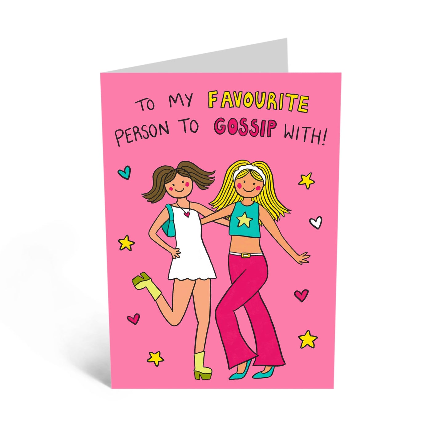 Cute Pink Birthday Card - 'Favourite To Gossip With' - Gifts for Girlfriend, BFF, Girls, Colleague, Sister, Sis, Ladies, Co-worker, Classmate - Secrets - Comes with Fun Stickers