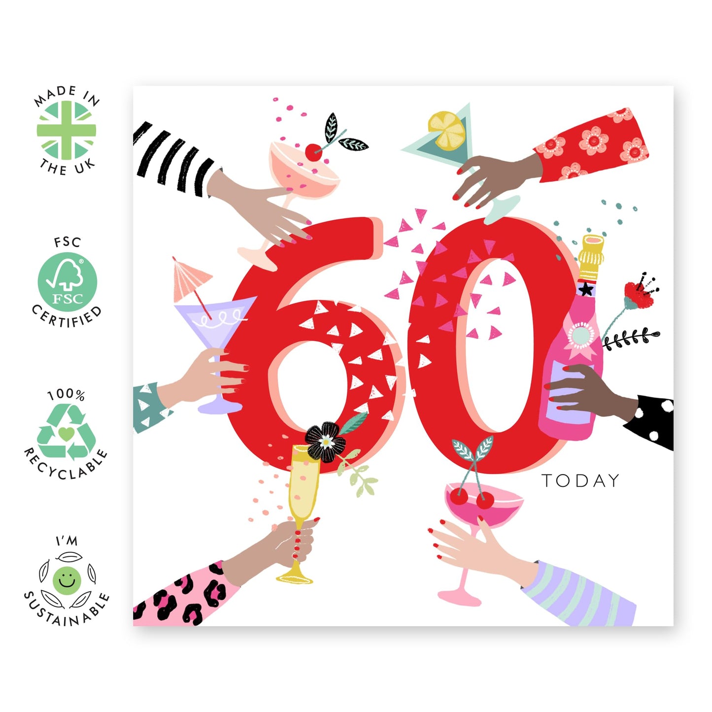 Birthday Cards For Her Age Sixty - Pretty 60th Birthday Card For Women - Cocktails Celebration - 60 Year Old Gifts For Mum Nan Aunt Wife Friends - Comes With Fun Stickers By Central 23`