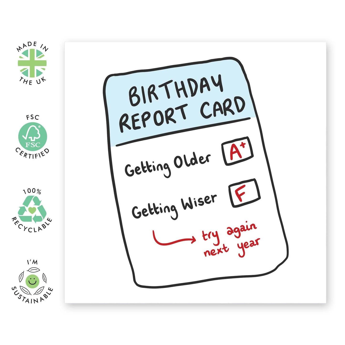 Funny Birthday Card - 'BIRTHDAY REPORT CARD' - Perfect for Celebrating Milestones with a Fun Twist - Ideal for Him, Her, Friends, Family, or Anyone Who Loves Humor - Comes With Stickers By Central 23
