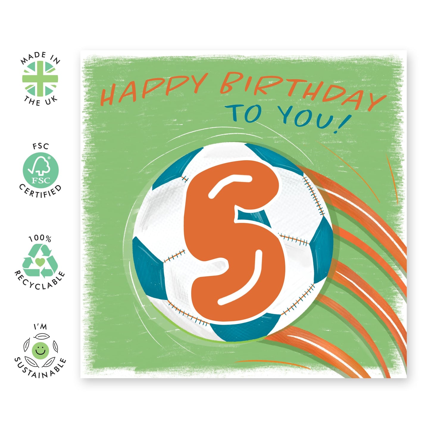 Happy 5th Birthday Card Boy Girl - Football Birthday Cards For Kids Toddler Grandson - Fifth Bday Card For Him Five Year Old - Comes With Cute Stickers By Central 23