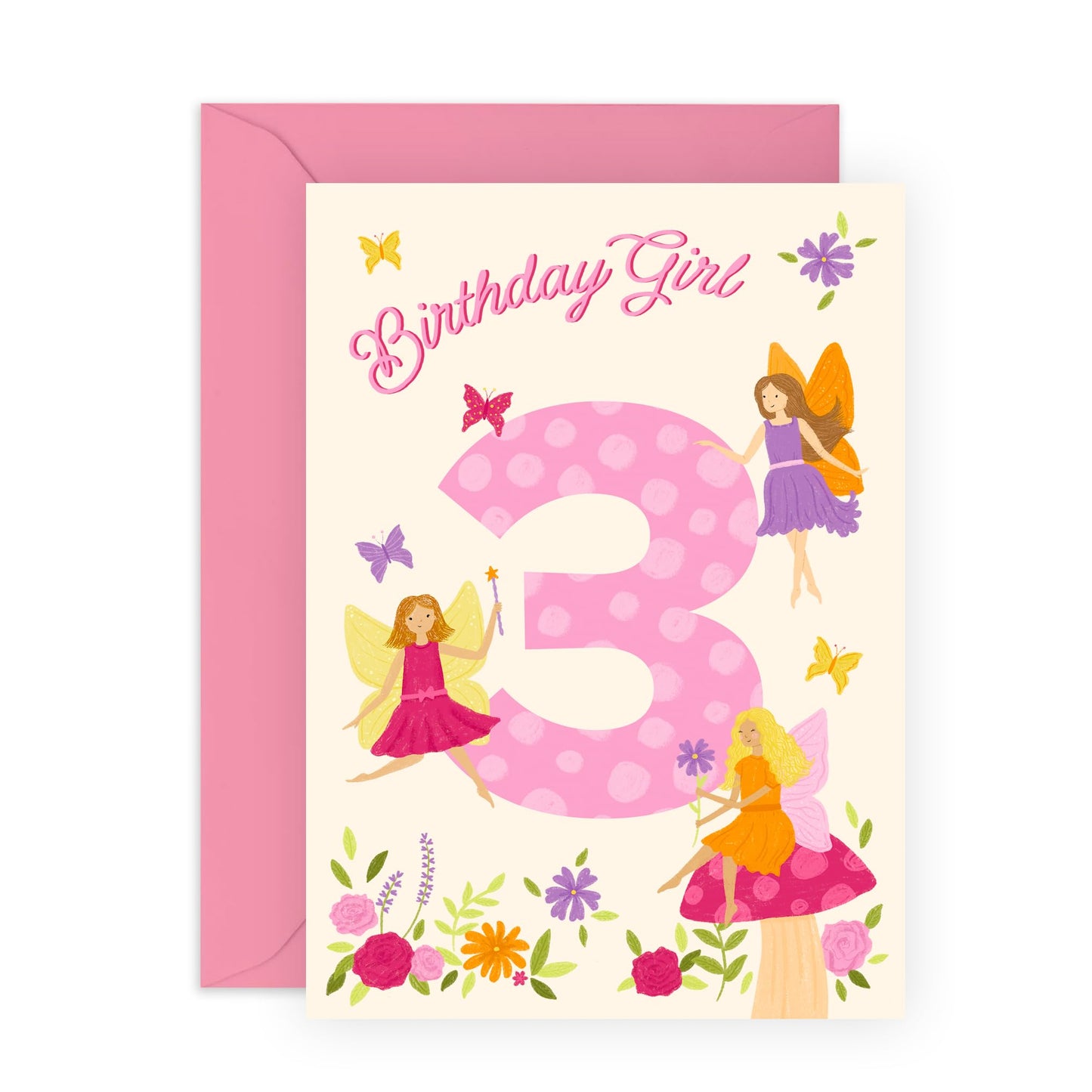 3rd Birthday Cards for Girls – Fairy Themed – Cute Gifts for Daughter, Niece, Granddaughter, Her, Children, Toddler, Neighbour, Cousin - 3 Year Old Princess - Comes with Fun Stickers