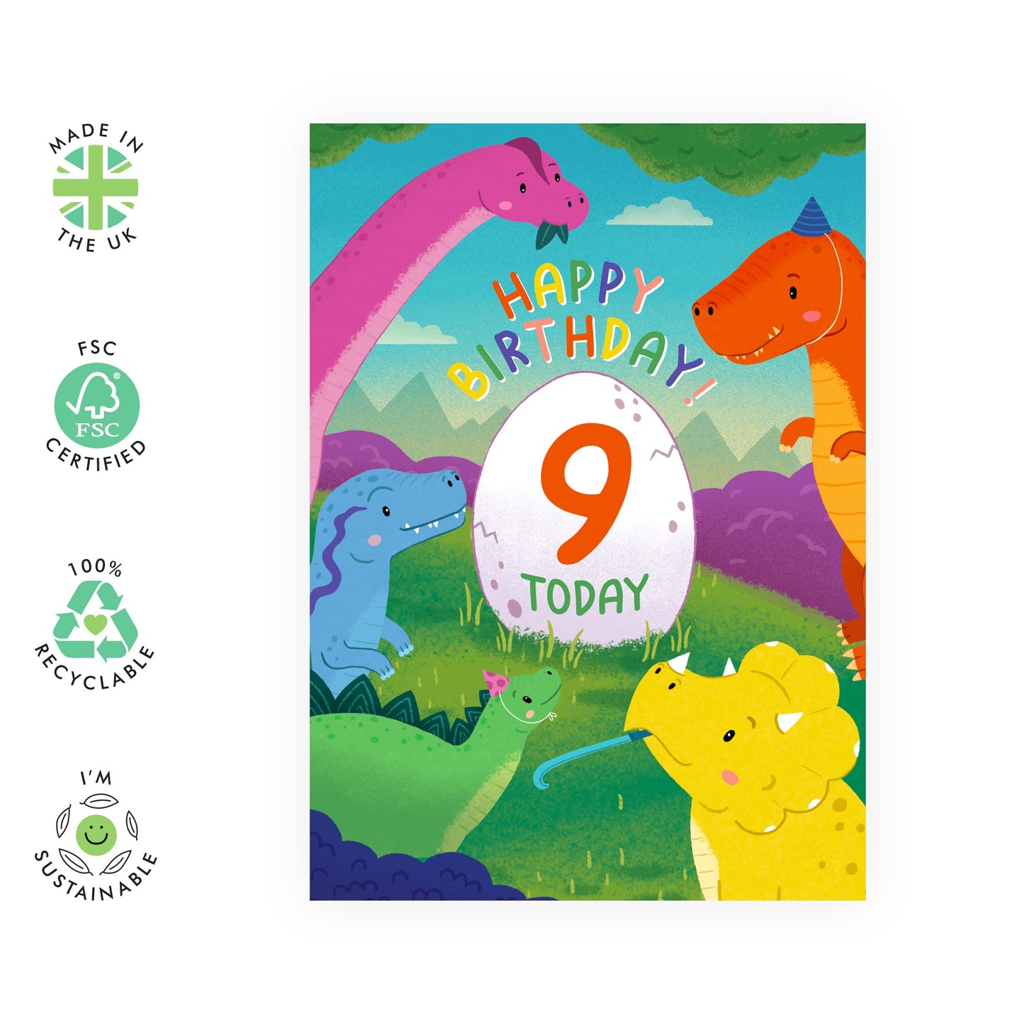 Fun Birthday Card For Boys - Dino Birthday Card - Ninth Birthday Cards Son - Kids Birthday Greeting Cards - Nine Years Old Nephew - Birthday Cards Children - Comes With Stickers - By Central 23