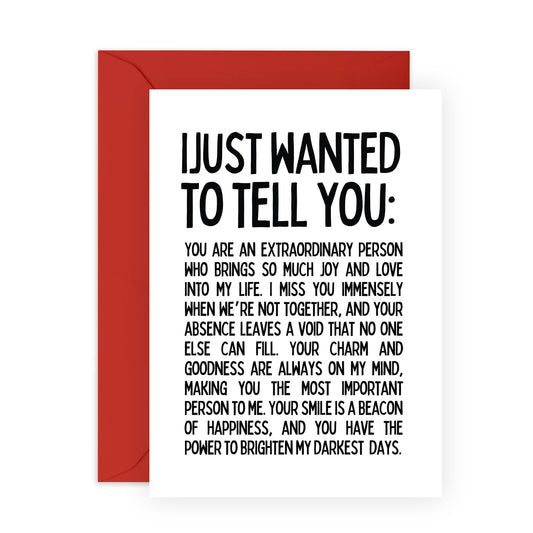 Heartfelt Greeting Card - 'JUST WANTED TO TELL YOU' - Perfect for Sending a Thoughtful Message - Ideal for Expressing Appreciation and Love for Your Special Someone - Comes With Stickers By Central 23