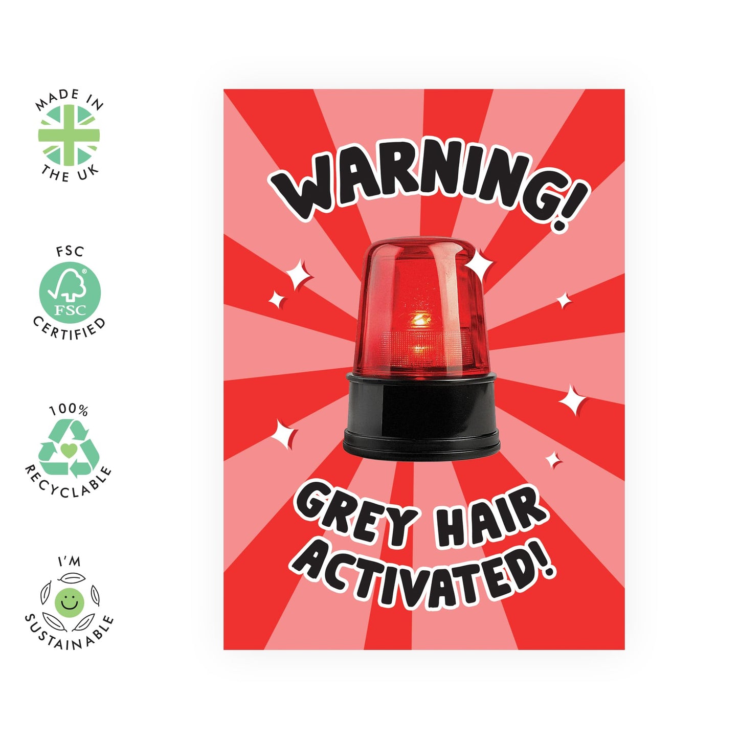 Funny Birthday Card Joke for Aging - Grey Hair Activated Warning - Presents for Him, Her, Friend, Mum, Dad, Auntie, Uncle, Brother, Sister, Husband, Wife, Colleague, BFF- Comes with Fun Stickers