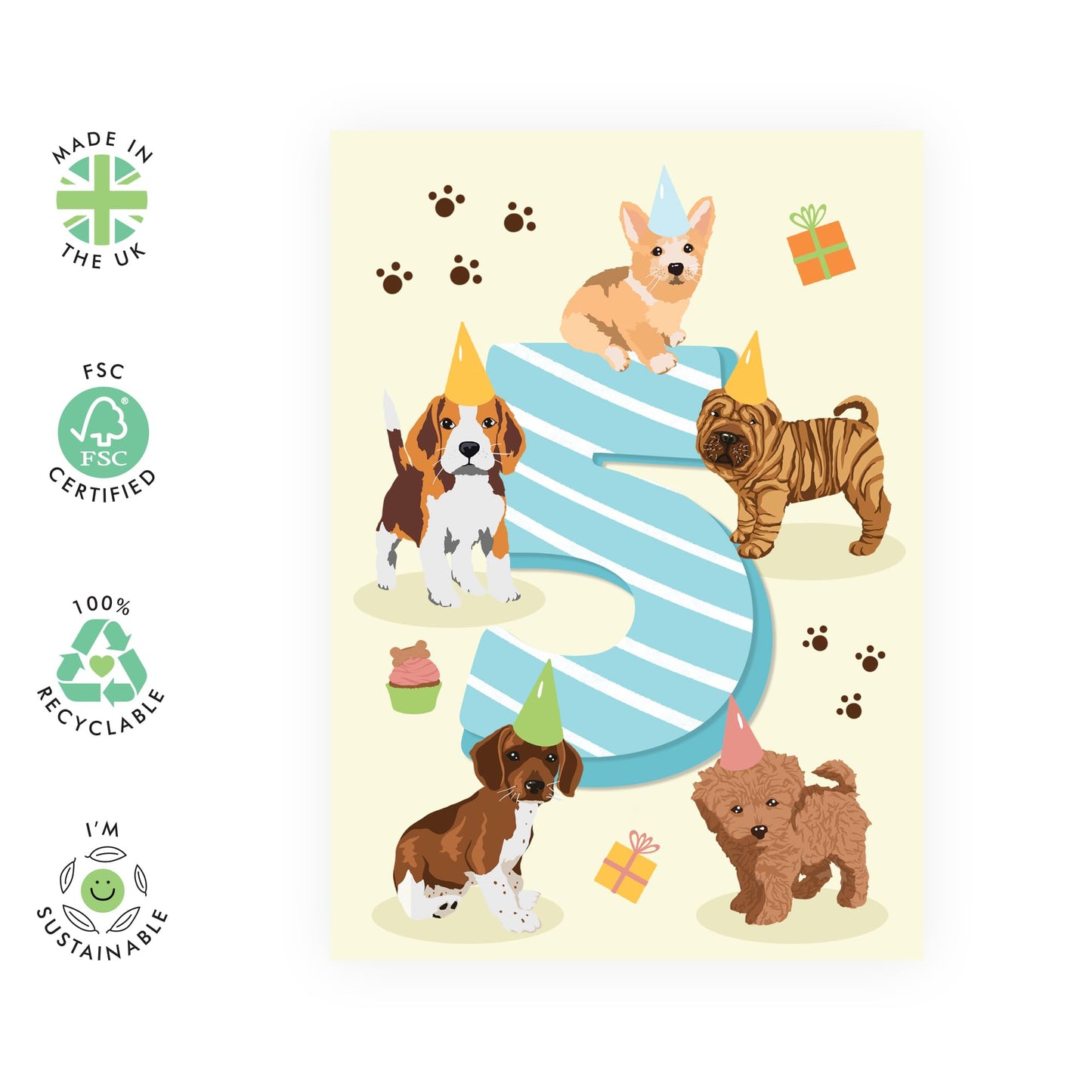 Fifth Birthday Card - Puppy Birthday Age 5 - Toddler Milestone Cards Age Five - Fifth Birthday Cards - Cute Puppy - Gifts For Son Boys Grandson Nephew - Comes With Sticker By Central 23