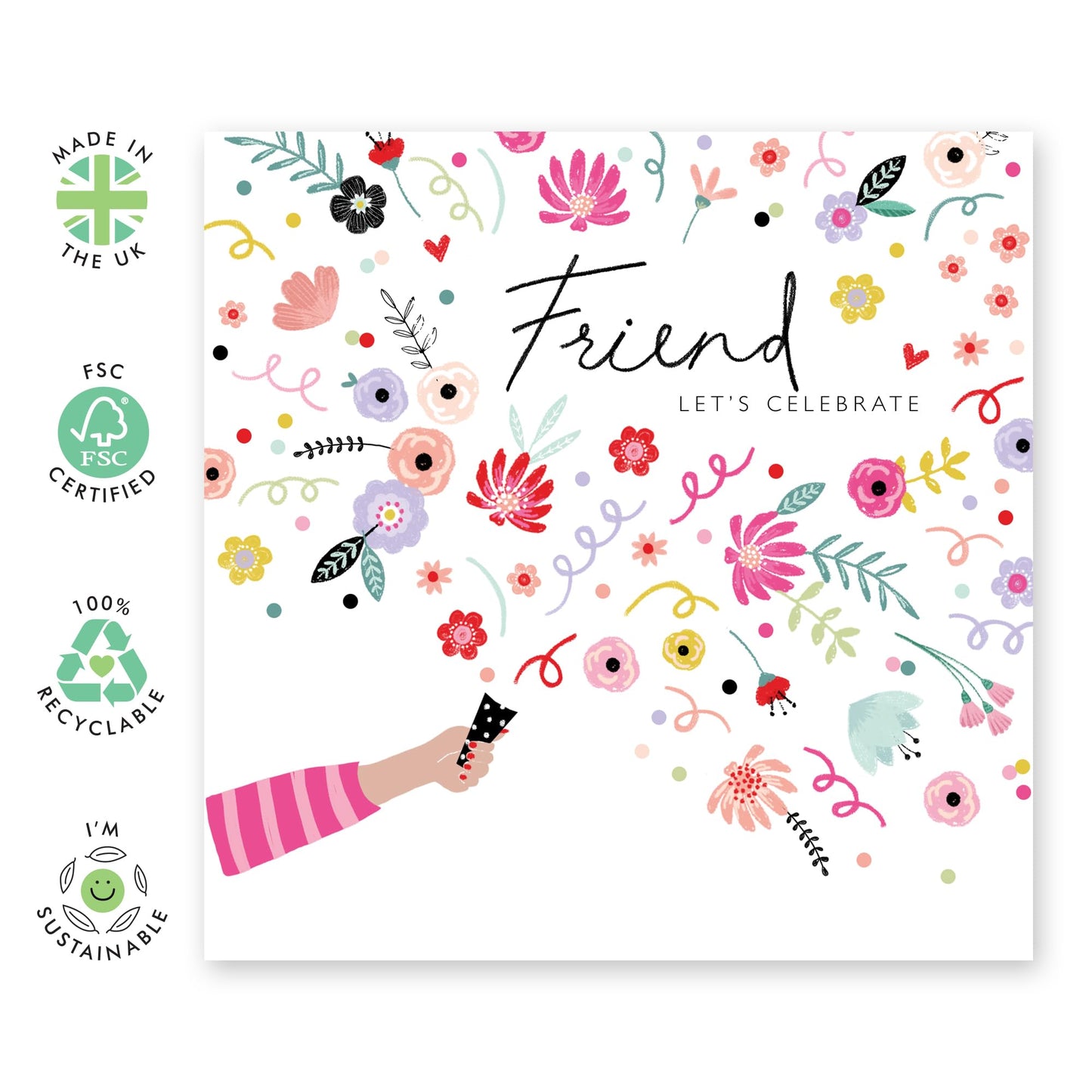 Friend Birthday Cards For Women - Floral Confetti Celebration - Happy Birthday Card For Her Female - Friend Birthday Card - Gifts For Friends Women - Comes With Cute Stickers - By Central 23