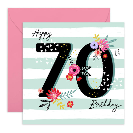 Mum Birthday Card - Stripes - Female Birthday Card For 70th Birthday - Birthday Gifts For Women - Age 70 - For Nan Wife Auntie - Comes With Stickers - By Central 23