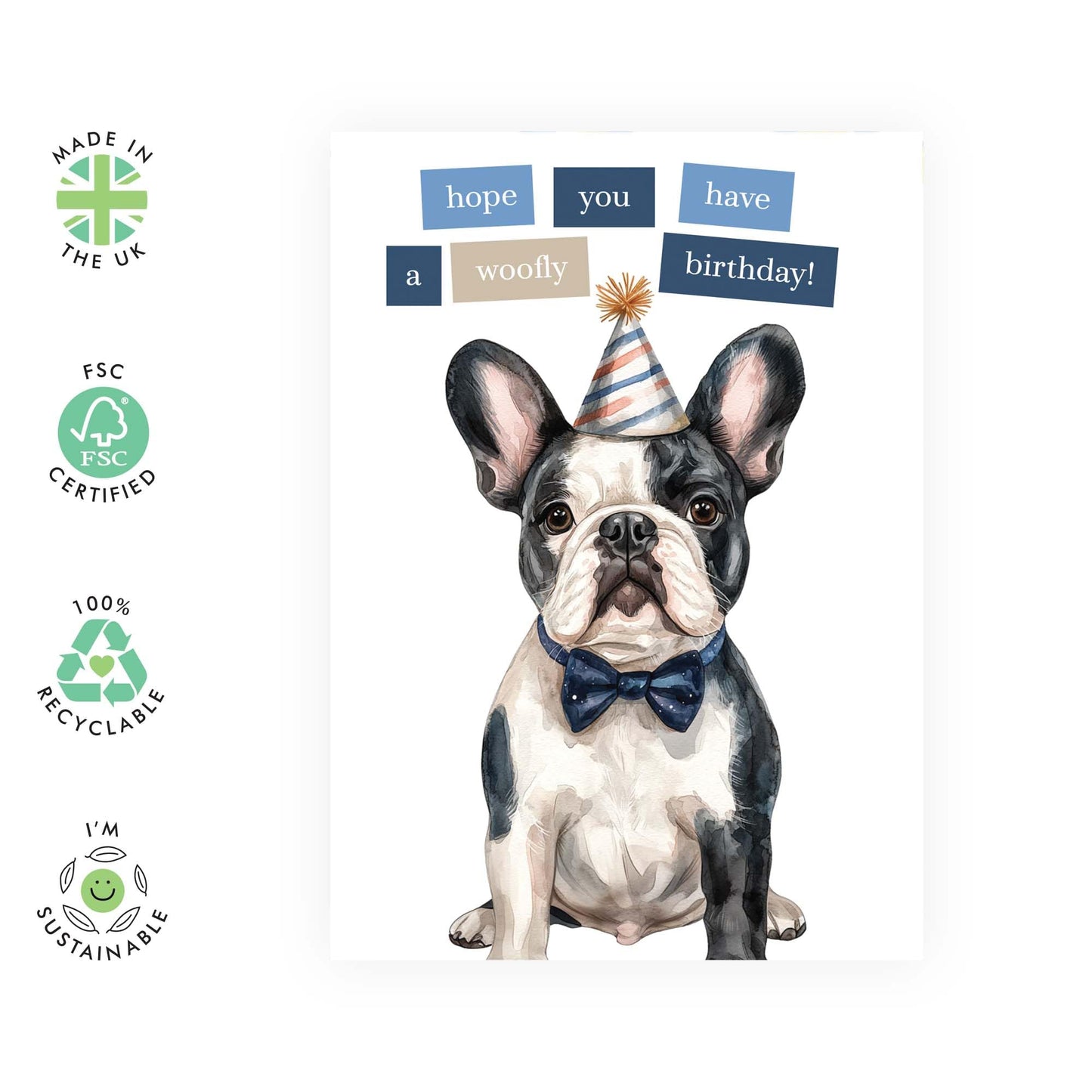 Birthday Card From Dog - Woofly Birthday - French Bulldog Frenchie - Dog Birthday Card For Men Women - Dog Mum Dog Dad Gifts - Comes With Stickers - Blank Inside - By Central 23
