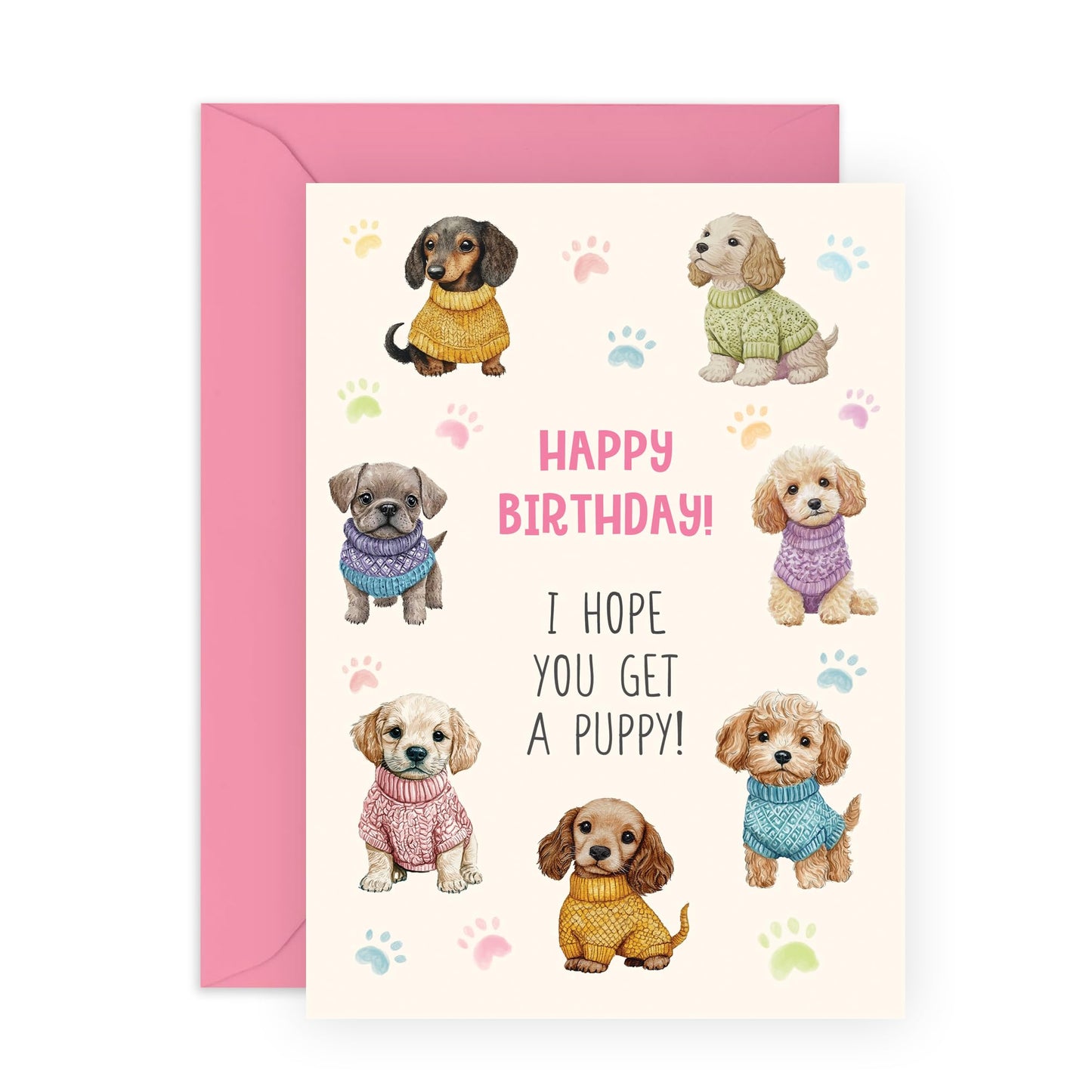 Cute Dogs Birthday Card - 'Hope You Get a Puppy' - Gifts for Fur Dad & Mum, Besties, Best Friends, Dog Owners, Pet Lovers- Adorable Pets - Comes with Fun Stickers