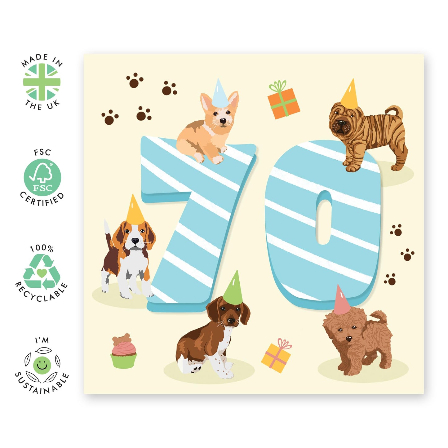 70th Birthday Card For Granddad - Puppy Birthday Age 70 - Husband Dad - Puppy Birthday Card Happy Seventieth Birthday Greeting Card Grandfather - Comes With Fun Stickers - By Central 23