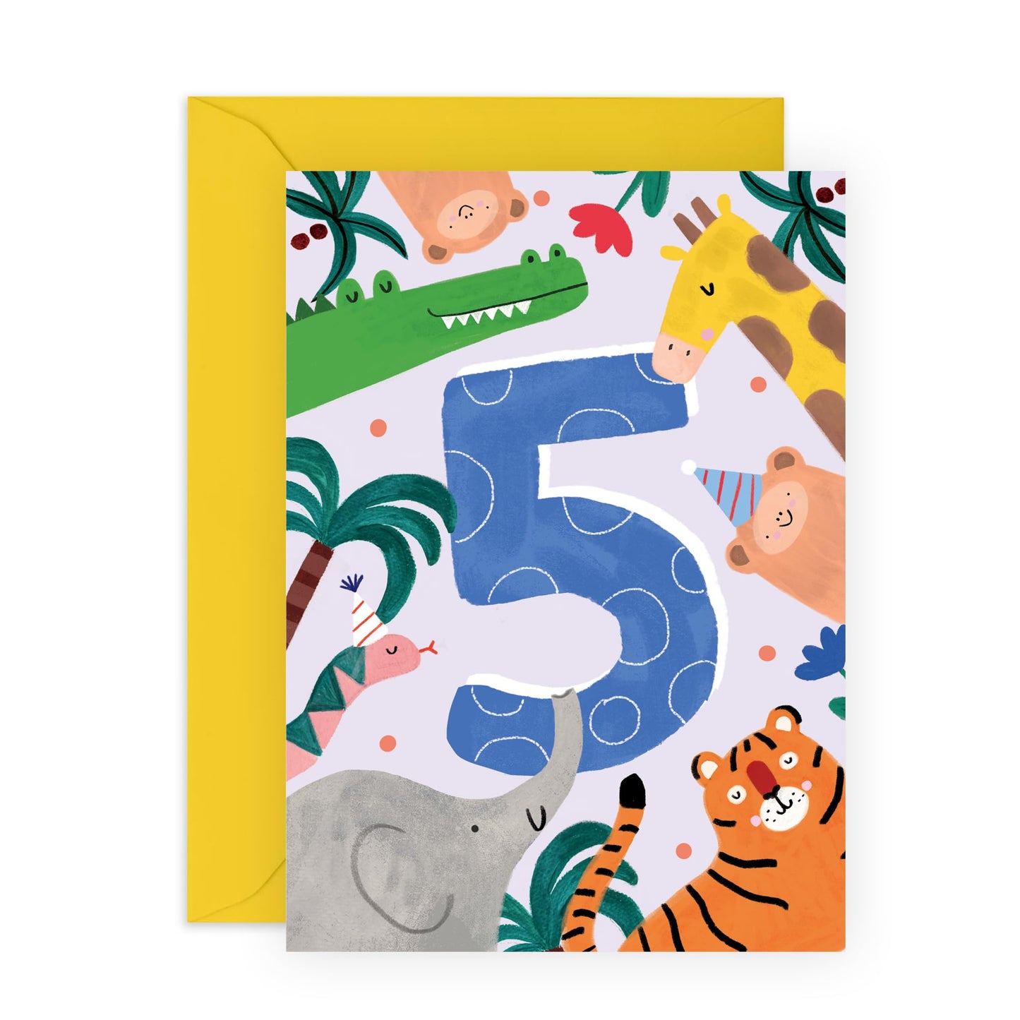 5th Birthday Card For Boys And Girls - Safari Jungle Party Animals - Kids Birthday Card For Fifth Birthday - 5 Year Old - Age Five - For Son Daughter - Comes With Stickers - By Central 23