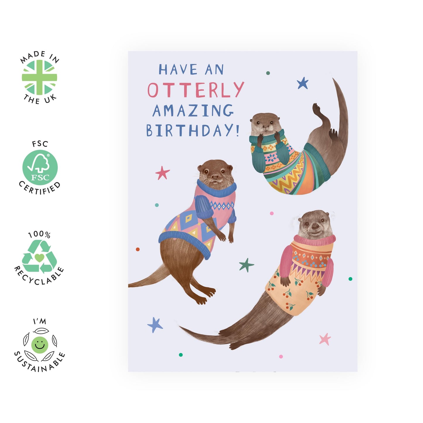 Birthday Greeting Card - 'OTTERLY BIRTHDAY' - Perfect for Celebrating with a Splash of Fun and Humor - Ideal for Him Her Friends Animal Lovers Who Enjoy a Good Pun - Comes With Stickers By Central 23