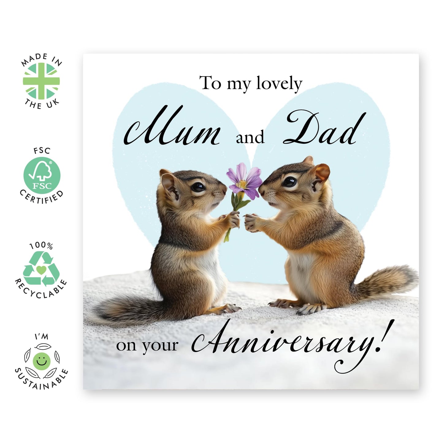 Sweet Squirrels Anniversary Day Card - 'Mum and Dad Anniversary' - Romantic Gifts for Mother, Father, Ma, Dad from Kids, Children - Giving Flowers - Comes with Fun Stickers
