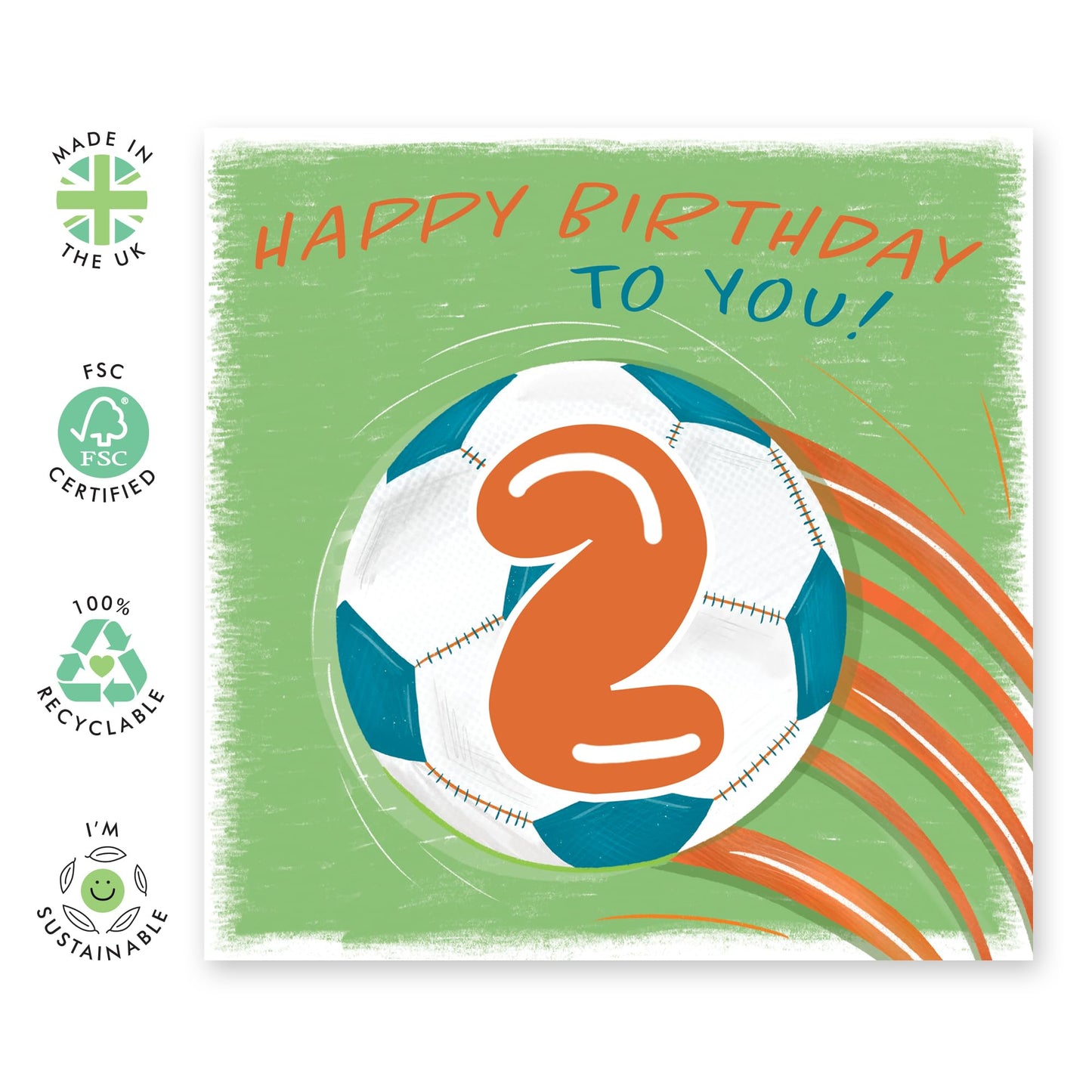 Happy 2nd Birthday Card For Boys Girls - Football Birthday Cards For Kids Toddler Grandson - Second Bday Card For Him Two Year Old - Comes With Cute Stickers By Central 23