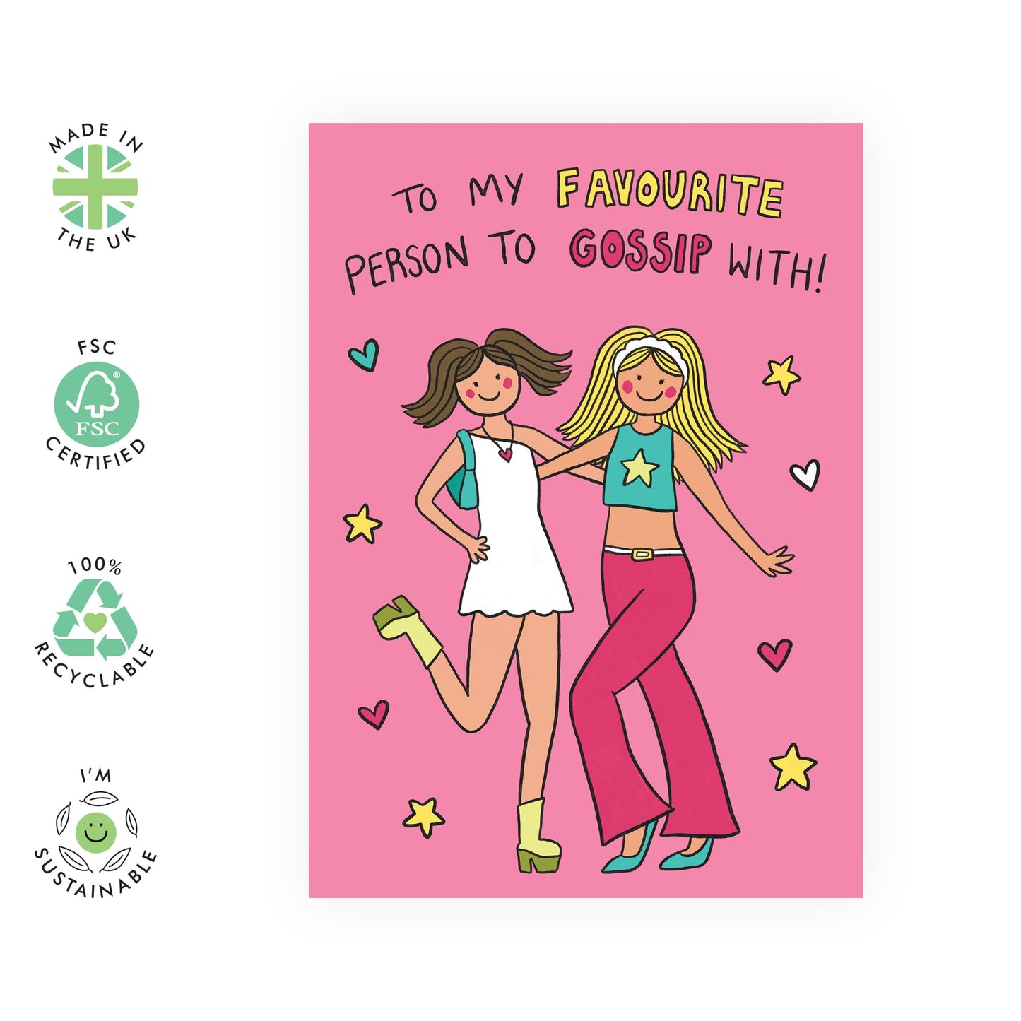Cute Pink Birthday Card - 'Favourite To Gossip With' - Gifts for Girlfriend, BFF, Girls, Colleague, Sister, Sis, Ladies, Co-worker, Classmate - Secrets - Comes with Fun Stickers