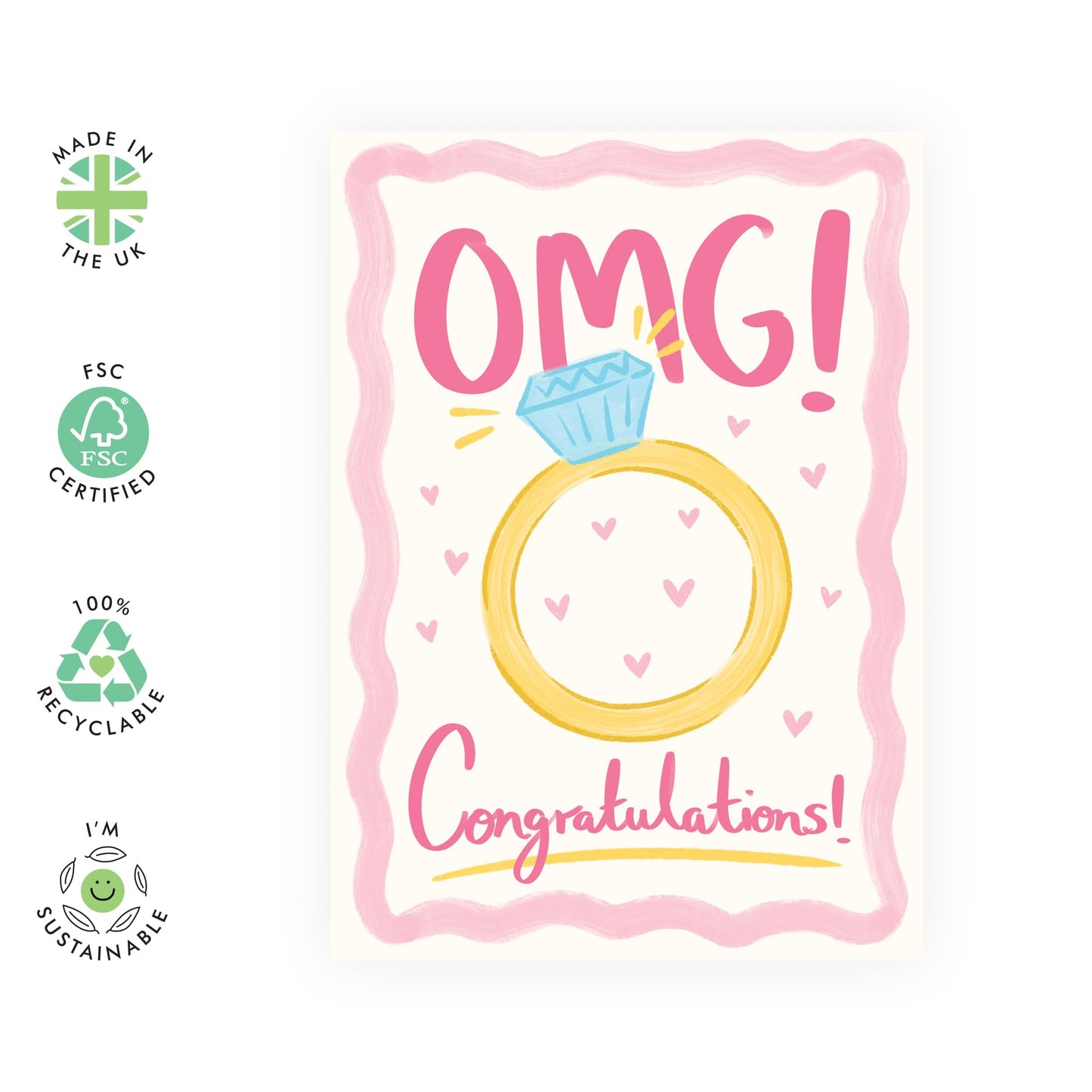 Engagement Card - Congratulations Card For Best Friend - Omg Congratulations! - Engagement Card Congratulations For Couple Bride Groom Son Daughter - Bridal Shower - Comes With Stickers By Central 23