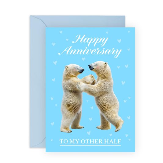 Cute Anniversary Card for Him Her - "Polar Bear Anniversary" - Gifts for Partner, Husband, Wife, Spouse, Boyfriend, Girlfriend, Babe, Darling, Other Half - Adorable Couple - Includes Envelope