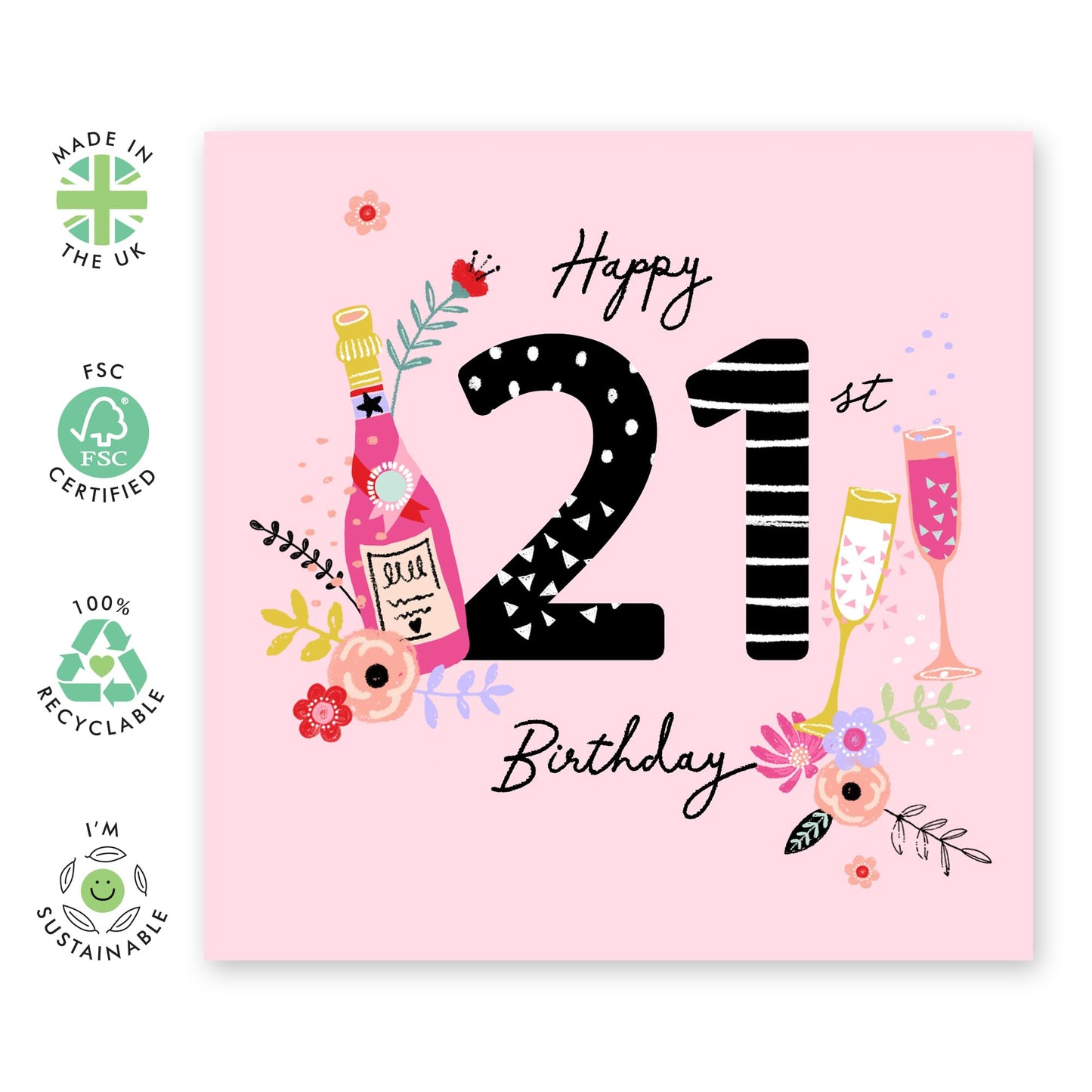 21st Birthday Card For Her - 21st Birthday Drinks - Women Sister - Happy Twenty-first Birthday Card - Gift For Daughter Niece - From Mum Dad - Women Friends - Comes With Fun Stickers By Central 23
