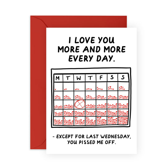 Happy Anniversary Husband Card - 'I Love You More Everyday Except Wednesday' - Funny Valentines Day Cards For Kids Girls Boys Boyfriend Girlfriend - Love Gifts For Her Him - Comes With Cute Stickers