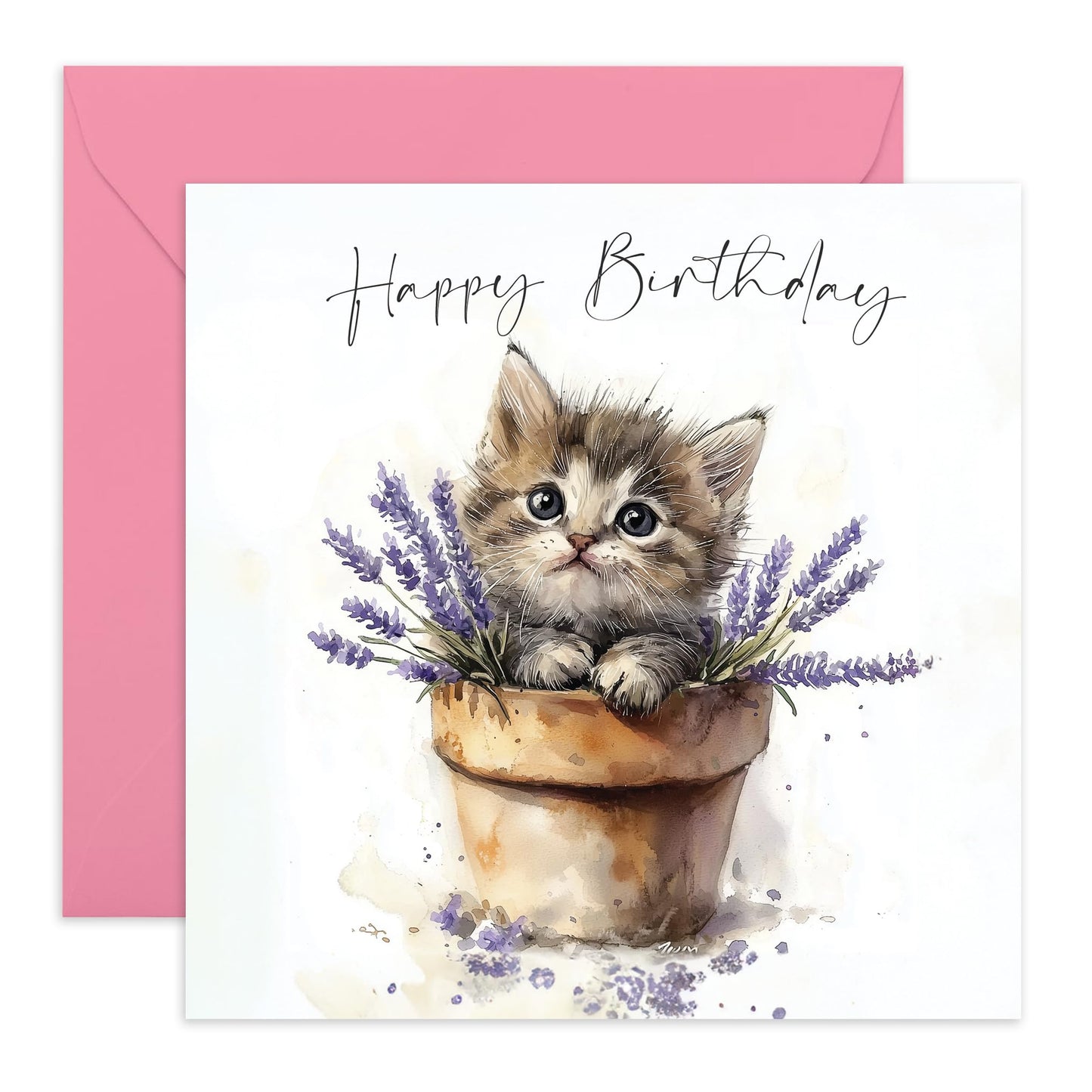 Cute Cat Happy Birthday Card - 'Cat Birthday Plant Pot' - Gifts for Friends, BFF, Colleagues, Co-worker, Family, Relative, Neighbour, Classmate, Bruv - Wishes For You - Comes with Fun Stickers