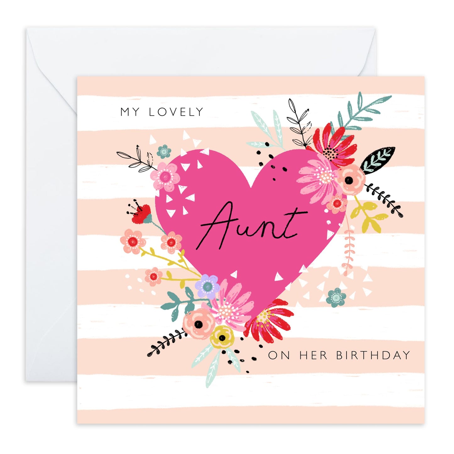 Birthday Card For Aunt - Aunt Floral Heart - Heartfelt Gifts Women Female Tia - Happy Birthday Aunty Greeting Card - Gift From Niece Nephew - Comes With Fun Stickers - By Central 23