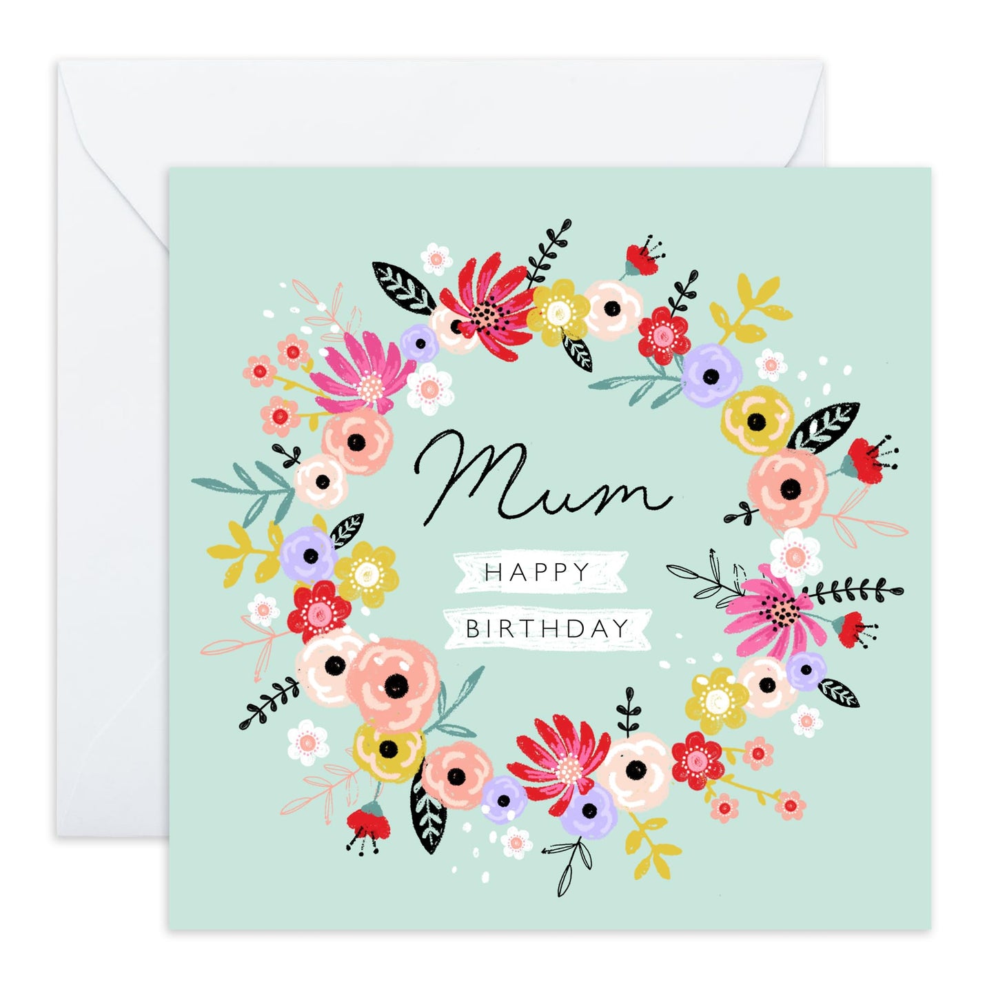 Birthday Card For Mummy - Birthday Wreath Mum - Greeting Card For Mum - Birthday Card For Mother From Son Daughter - Pretty Greeting Card For Mum - Comes With Fun Stickers - By Central 23