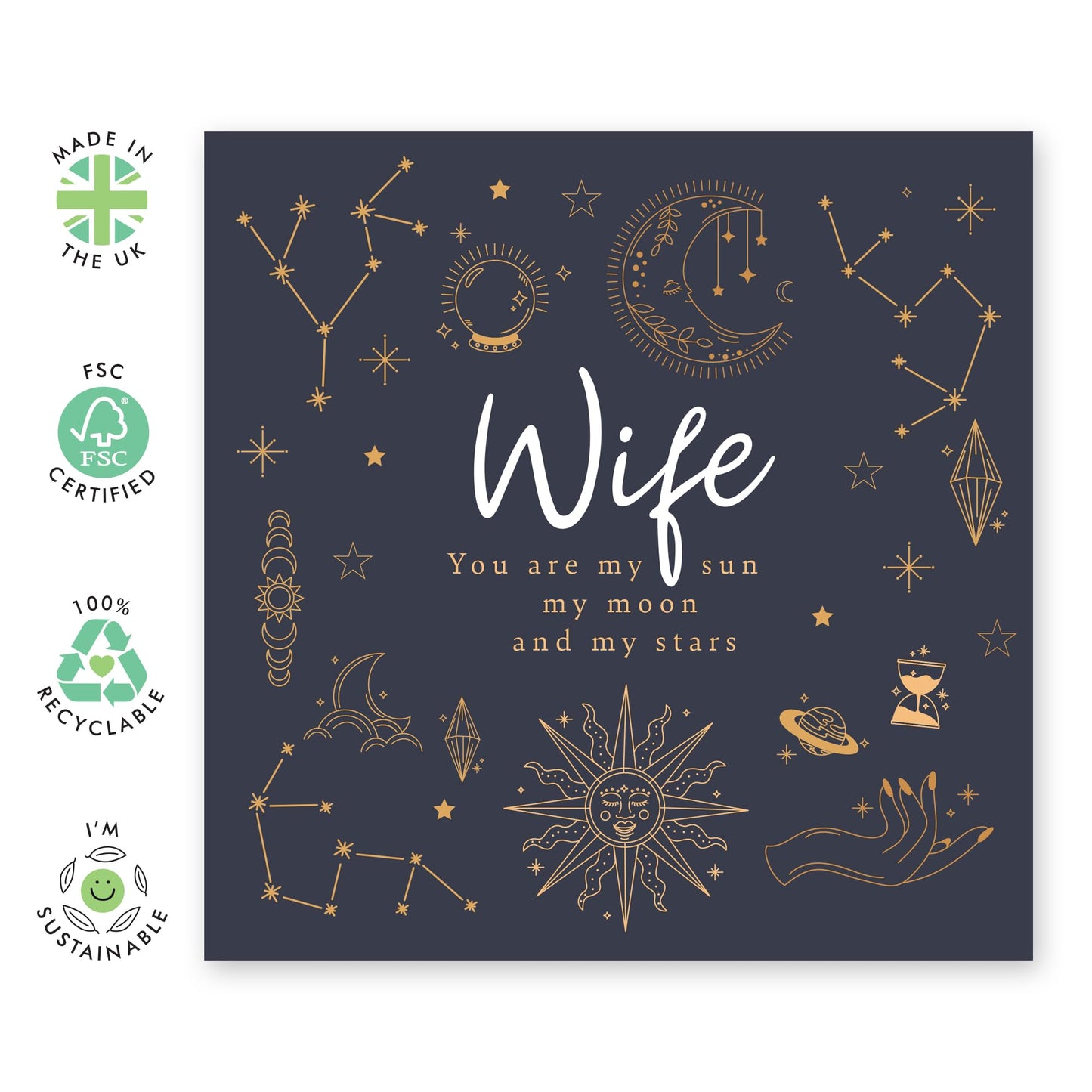 Romantic Greeting Card - 'WIFE MOON STARS' - Perfect for Celebrating Love and Adoration with a Whimsical Touch - Ideal for Partners Spouses Wife Couples Girlfriend - Comes With Stickers By Central 23