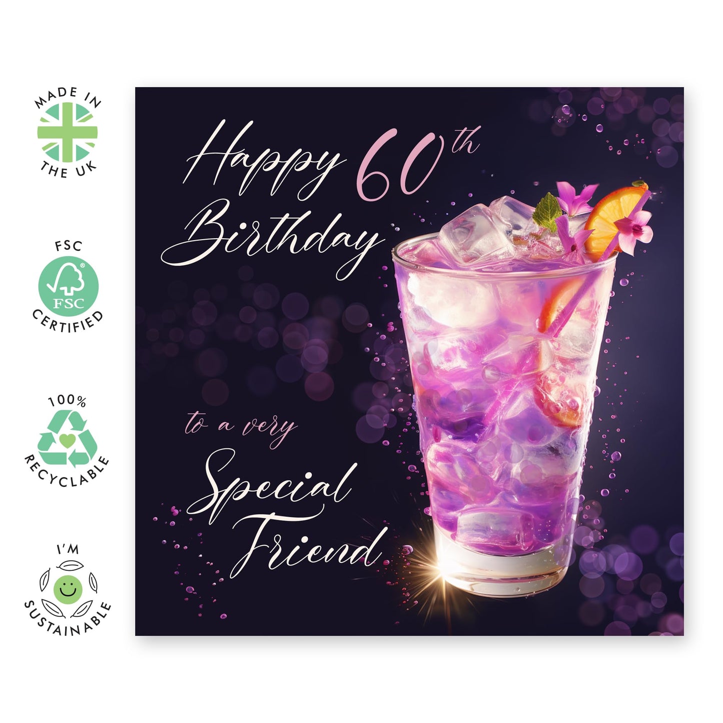 Happy 60th Birthday Cards For Her - Happy 60th Birthday Cocktail Friend - Sixty Year Old Birthday Cards - Gift For Special Friend - Comes With Fun Stickers By Central 23