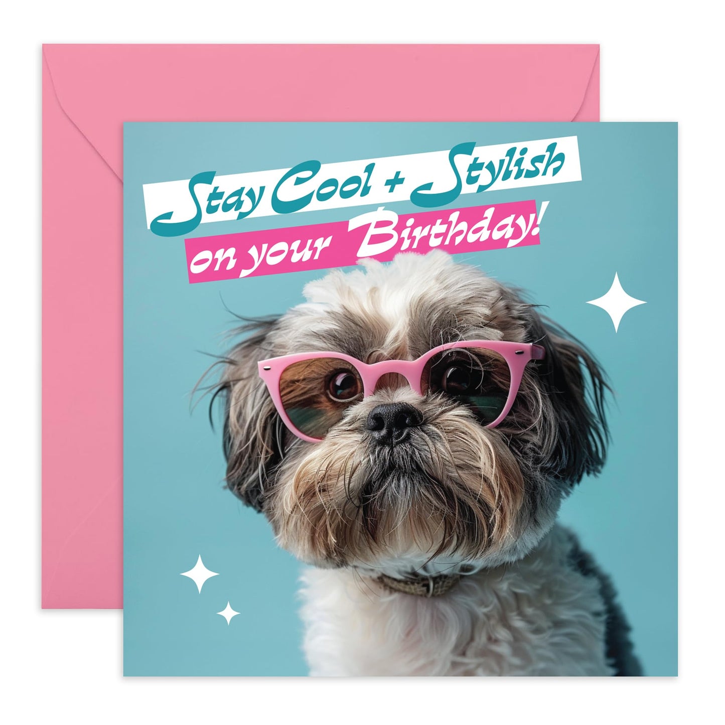 Cute Dog Saying Happy Birthday Card - 'Stay Cool & Stylish' - Gifts for Him, Her, Dog & Pet Lovers, Fur Parents & Owners - Let's get it on girl - Comes with Fun Stickers