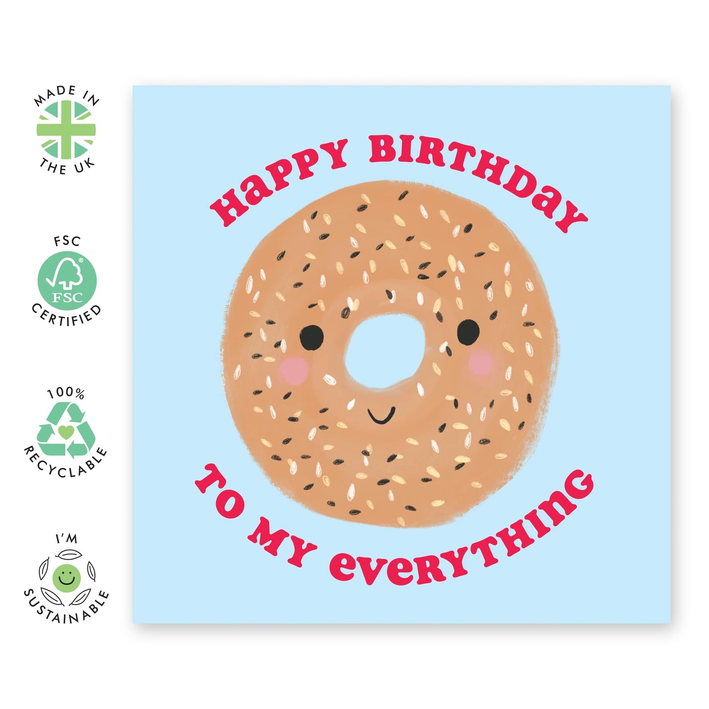Husband Birthday Card - Happy Birthday To My Everything - Sweet Bagel Greeting Cards - Boyfriend Birthday Card From Girlfriend - Gifts for Men Women - Comes With Stickers By Central 23