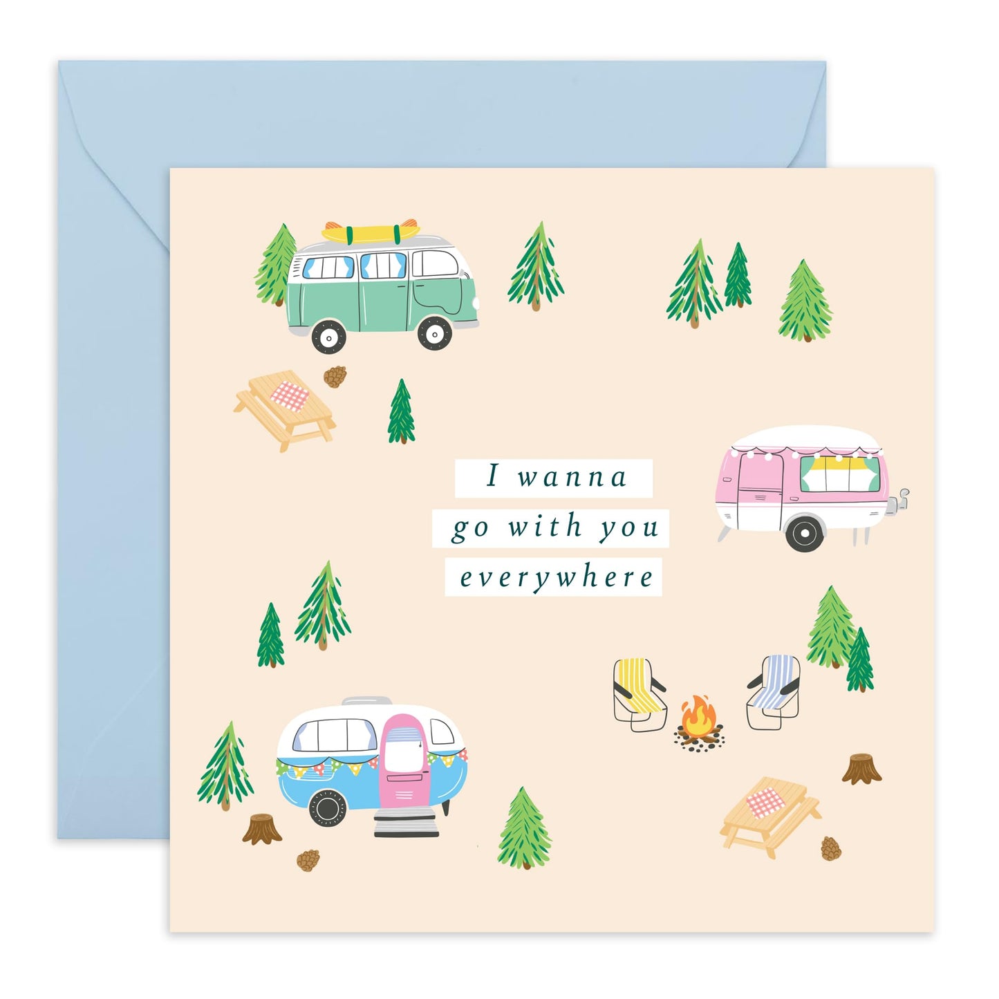 Romantic Adventure-Themed Love Card – ‘Go With You Everywhere’ – Heartfelt Greeting Card for Him, Her, Travel Lovers, Boyfriend, Girlfriend, Women, Men - For Anniversaries -Comes with Stickers